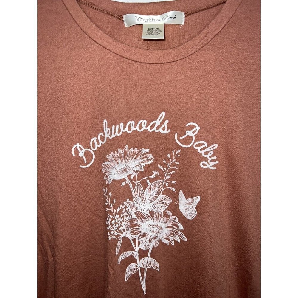 Youth In Revolt “Backwoods Baby” Floral Clay Color Tee Shirt Women’s Medium  X - Picture 3 of 6